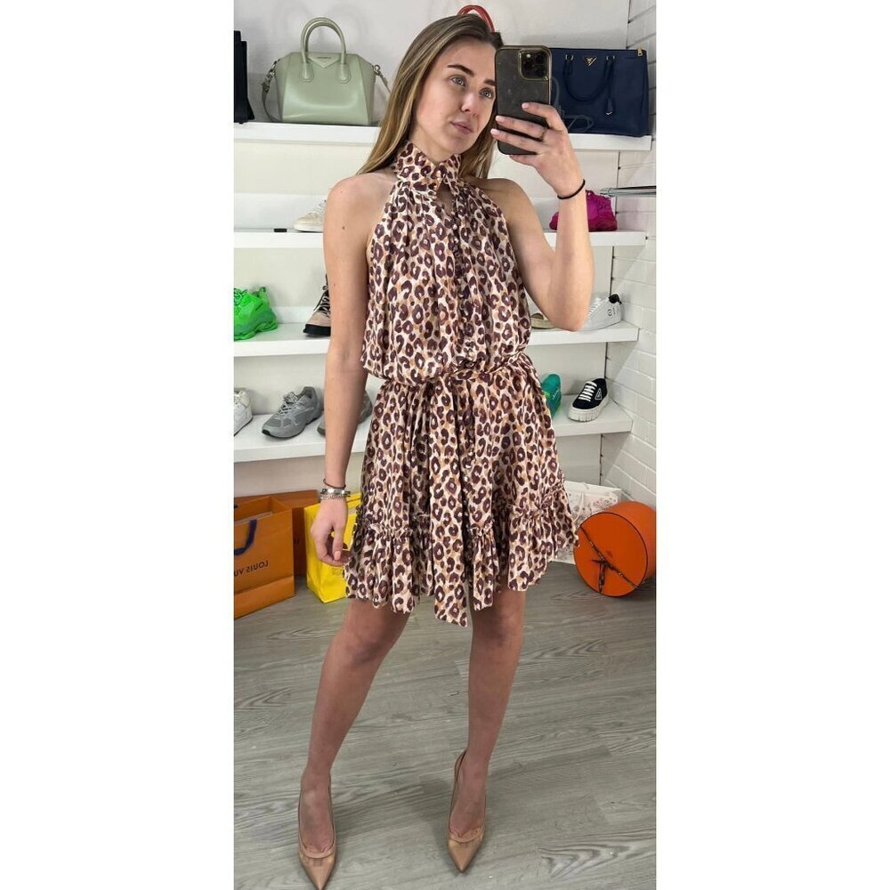 Zimmermann Super Leopard-Print Belted Silk Dress $650